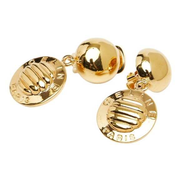 CELINE Jewelry - Celine Vintage Triomphe Macadam Earrings, Gold Plated, Women's.